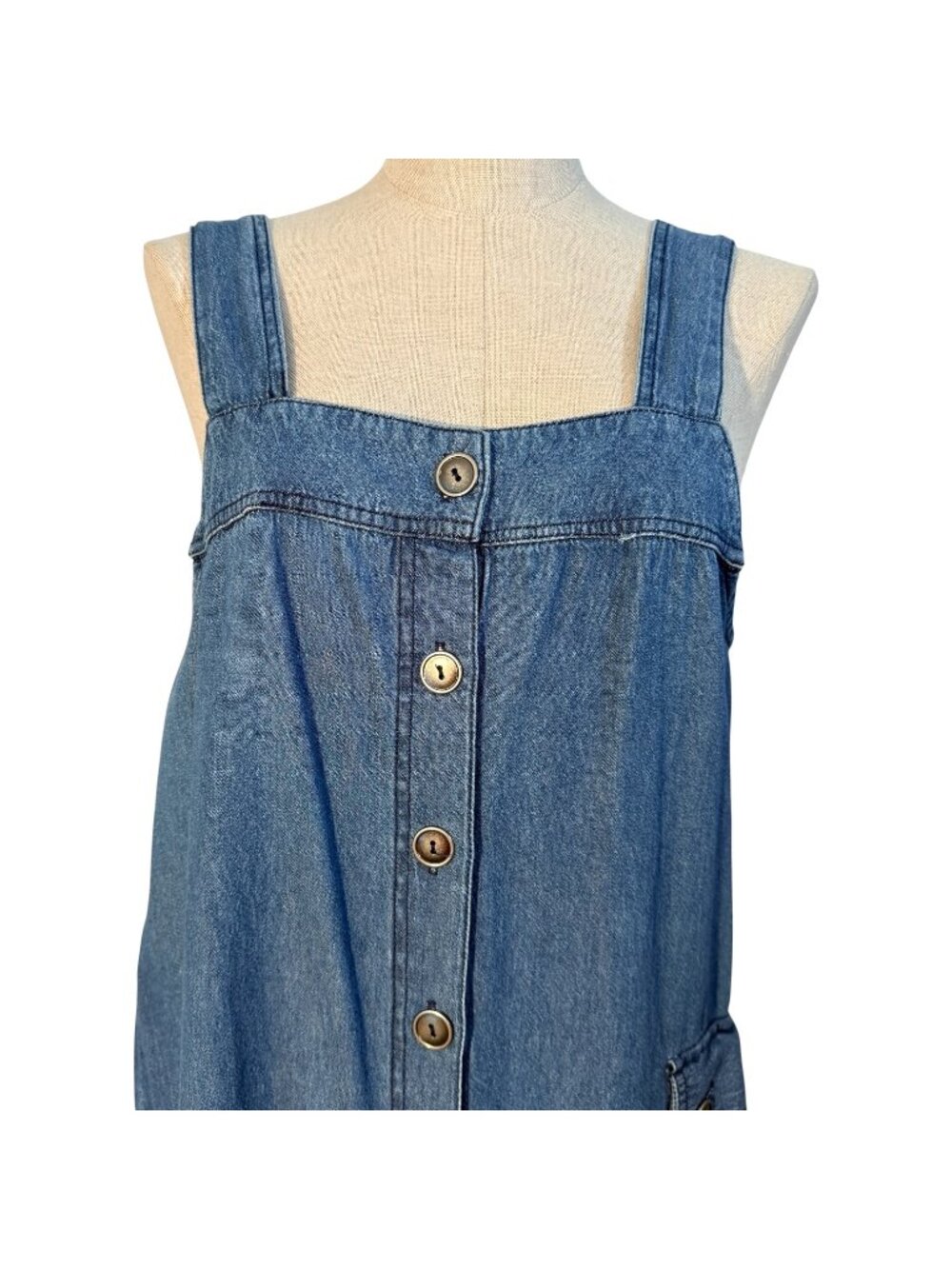 Womens Blue Denim Maxi Dress Button Front Vintage Match Size Medium Made In USA - Picture 2 of 7
